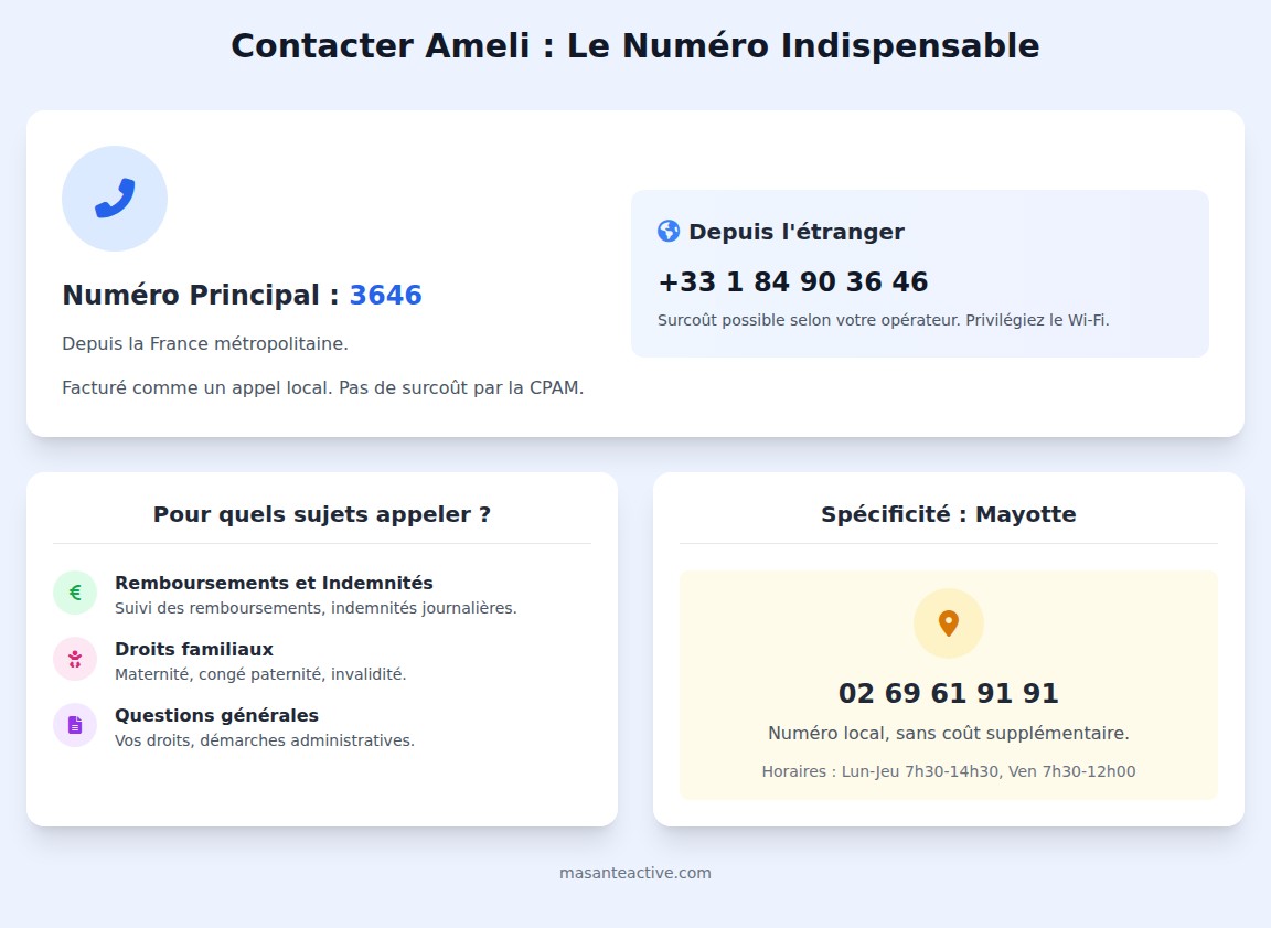 infographie Quel est le numéro de contact d’Ameli et est-il gratuit ?