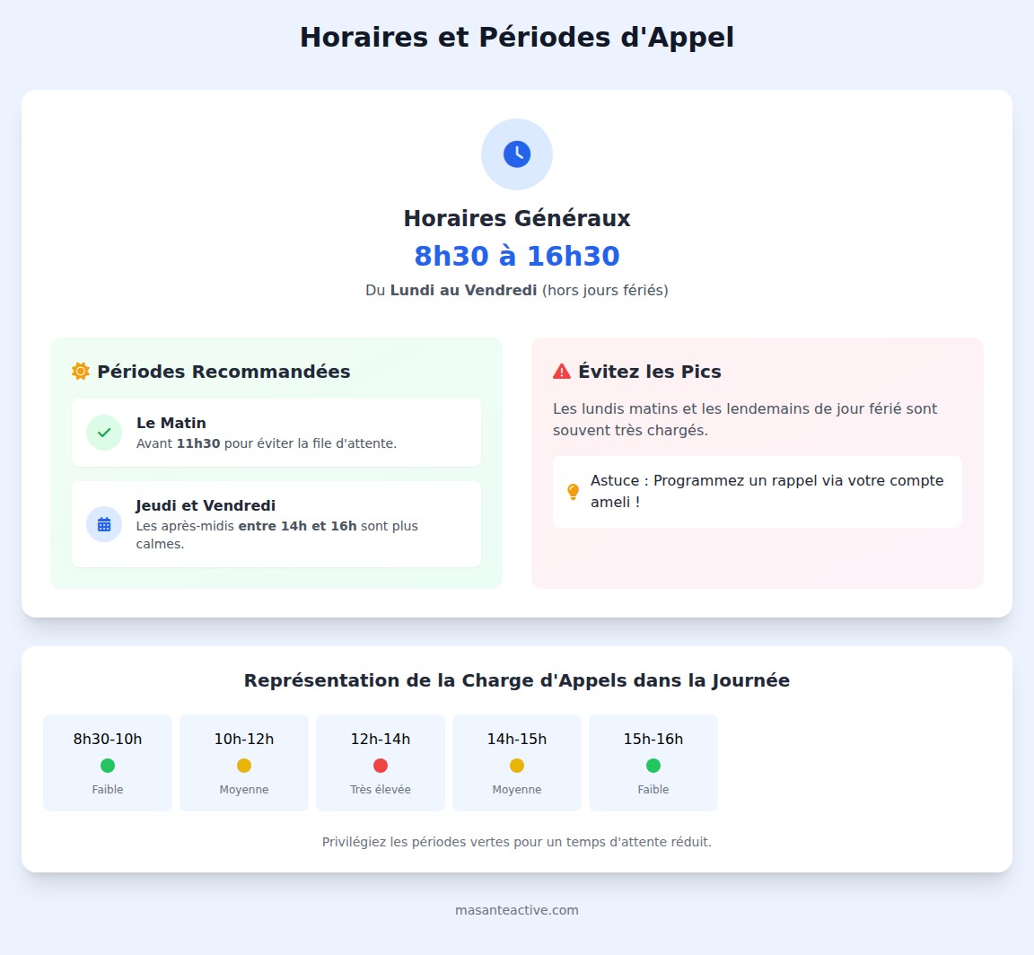 infographie Quelles sont les horaires d’ouverture du service téléphonique d’Ameli ?