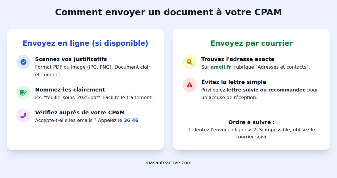 infographie Quelles sont les méthodes pour envoyer un document à l’Assurance Maladie ?